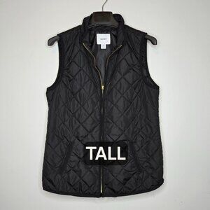 Old Navy Black Quilted Vest with Gold Zipper – Size M Tall